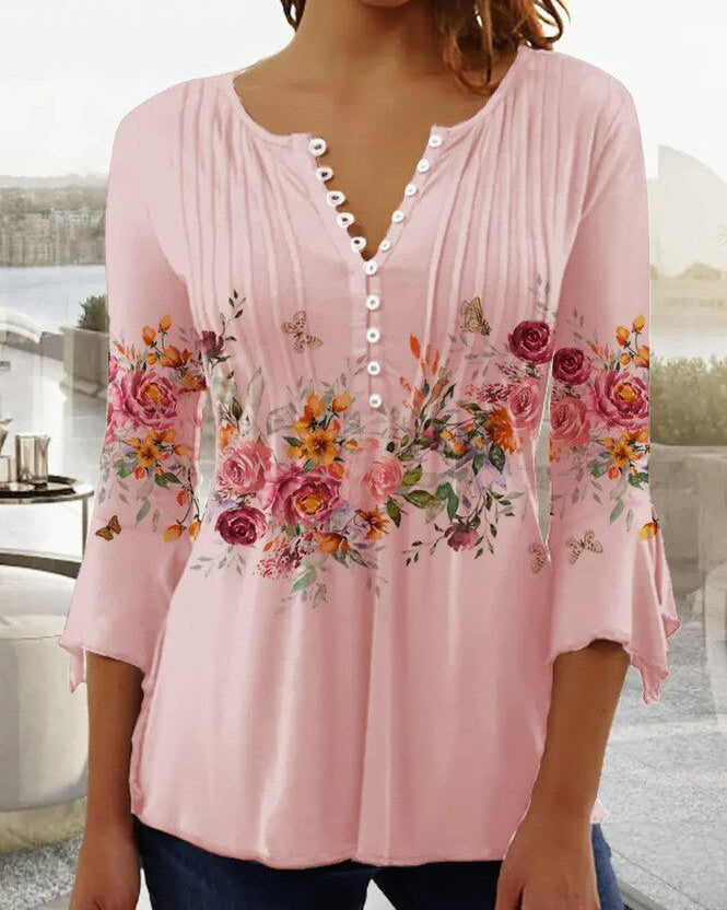 Drune | Blumen gestickte Bluse mit Ärmeln für Frauen