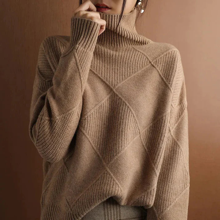 Drune | Pullover Sweatshirt - Wollmischung - Oversized Fit - Hoher Halsausschnitt Rippstrick