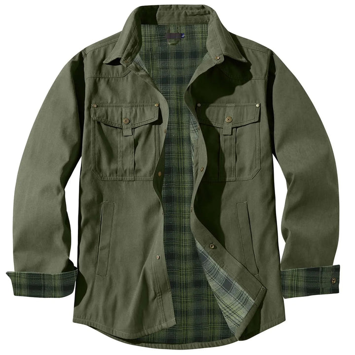 Drune | Plus Size Flanell Herrenjacke mit Karomuster und abnehmbarer Kapuze