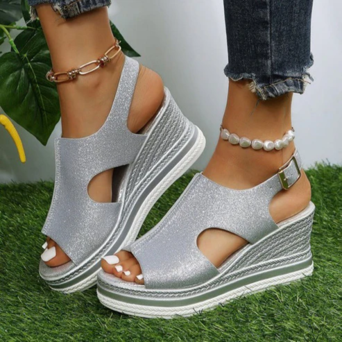 Drune | Schicke Glitzer Wedge Sandalen