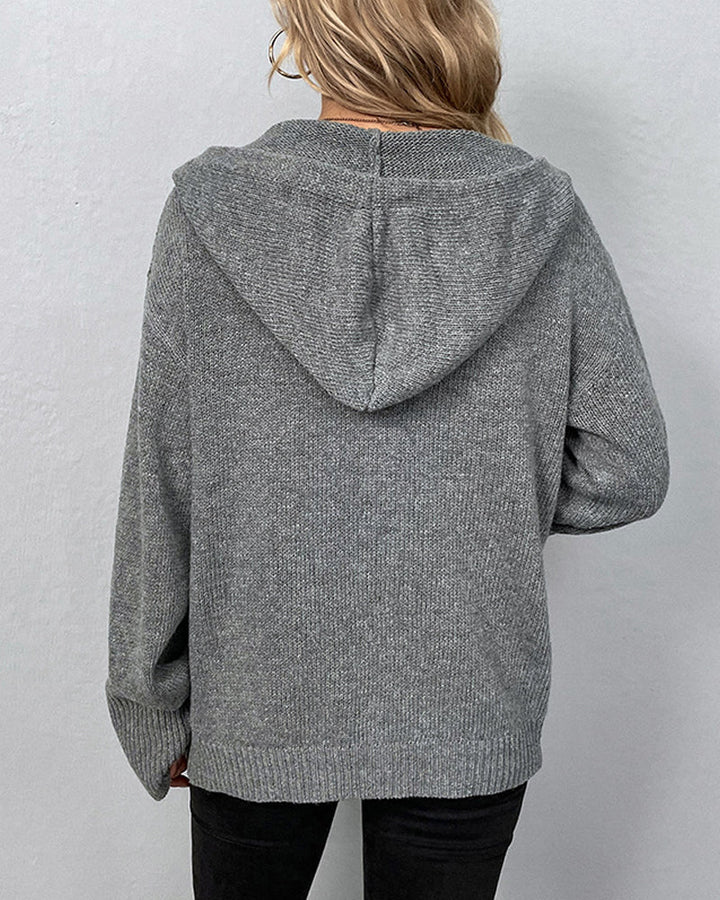 Drune | Einfarbige Strickjacke mit Kapuze und Schnürsenkeln