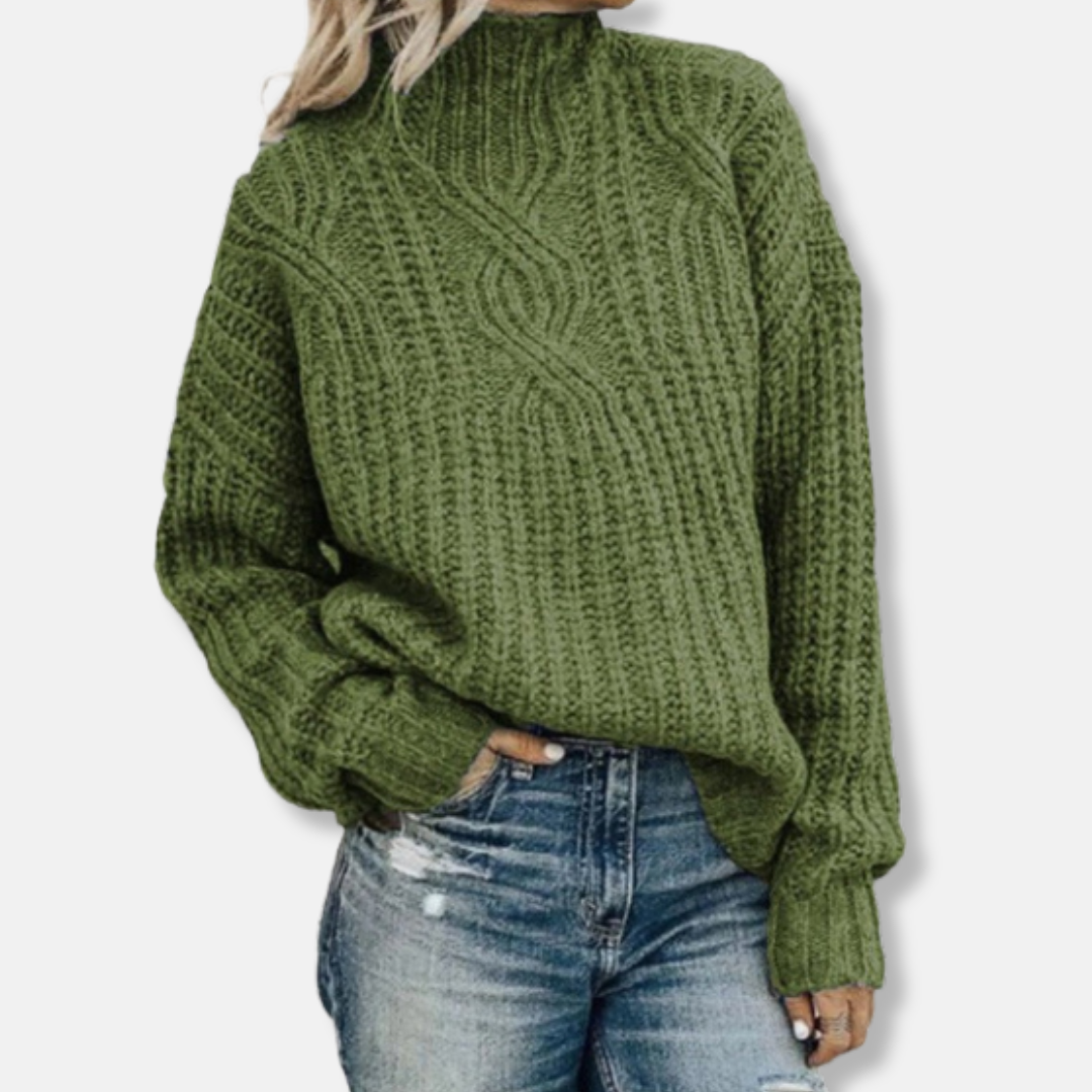 Drune | Pullover Sweatshirt - Wolle Kabelstrick - Hoher Kragen - Lässig Fit - Lange Ärmel