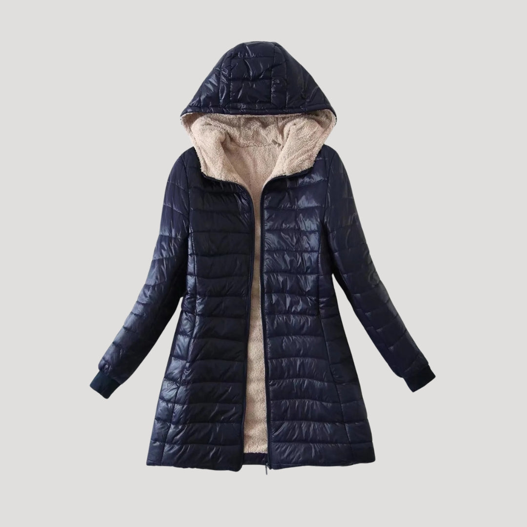 Drune | Damen lange Pufferjacke Wintermantel mit Kapuze