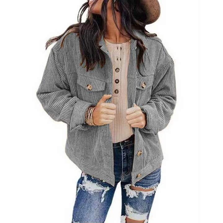 Drune | Damen Jacke Cord Oversize Look Mit Knöpfen Und Brusttaschen