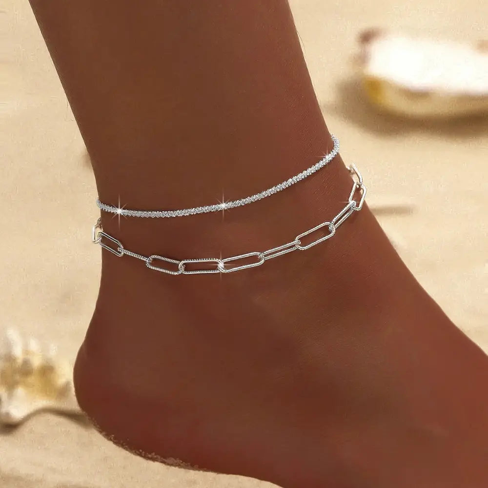 Drune | Chic Silber/gold Doppel Fußkettchen