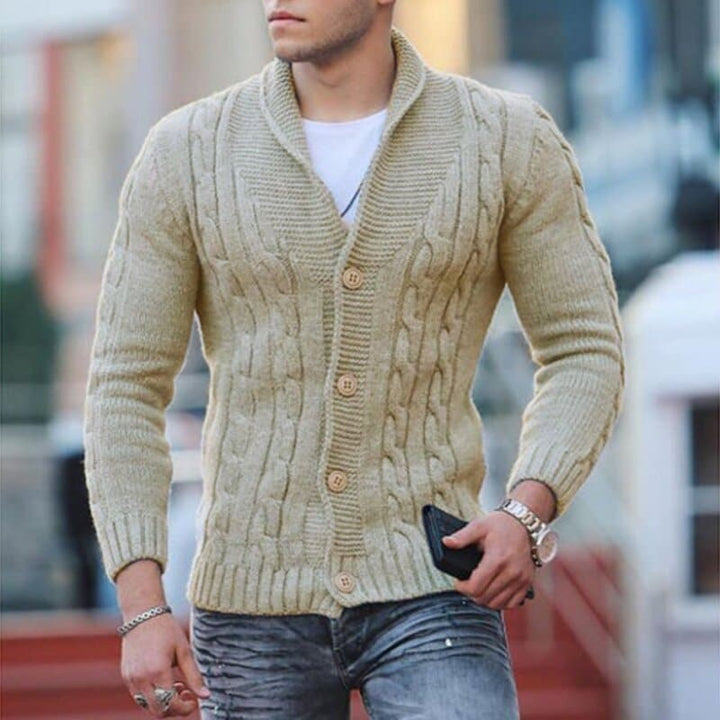 Drune | Strickjacke Kabelstrick Wollmischung Slim Fit Knopfverschluss