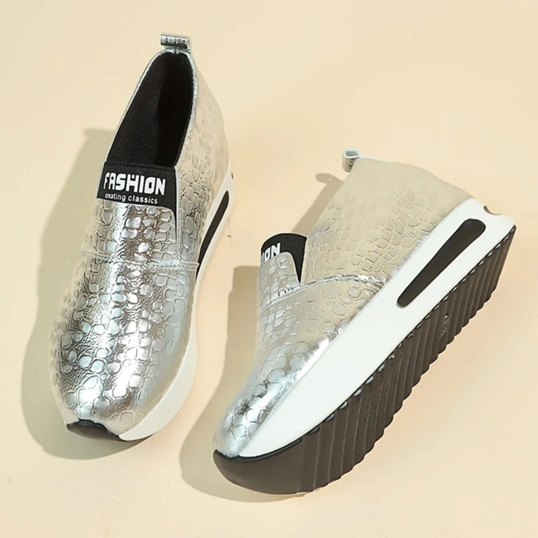 Drune – Damen-Sneaker mit Schlangenmuster in Silber und Gold