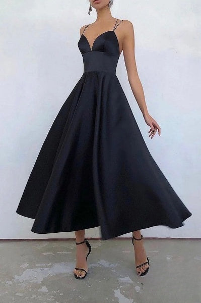 Drune | elegantes Midi-Kleid mit Spaghettiträgern für besondere Anlässe