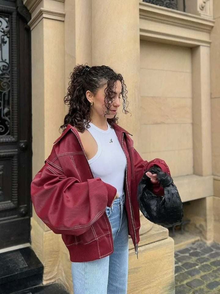 Drune | Kunstleder Bomberjacke - Lockere Passform - Veganes Leder - Streetwear-Essential