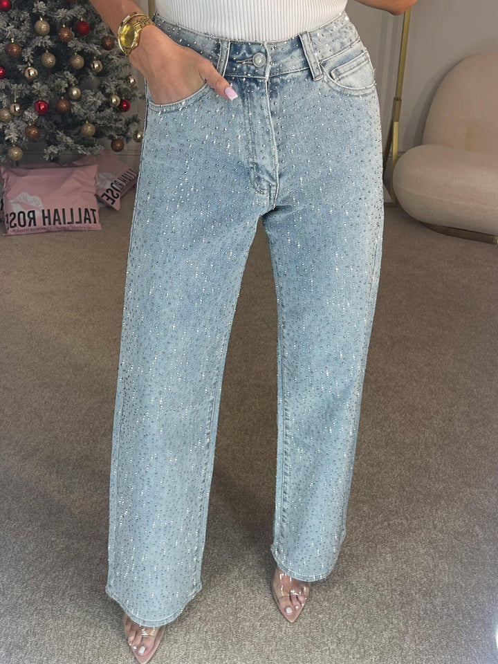 Drune | Jeans Mit Hoher Taille Und Diamant Details