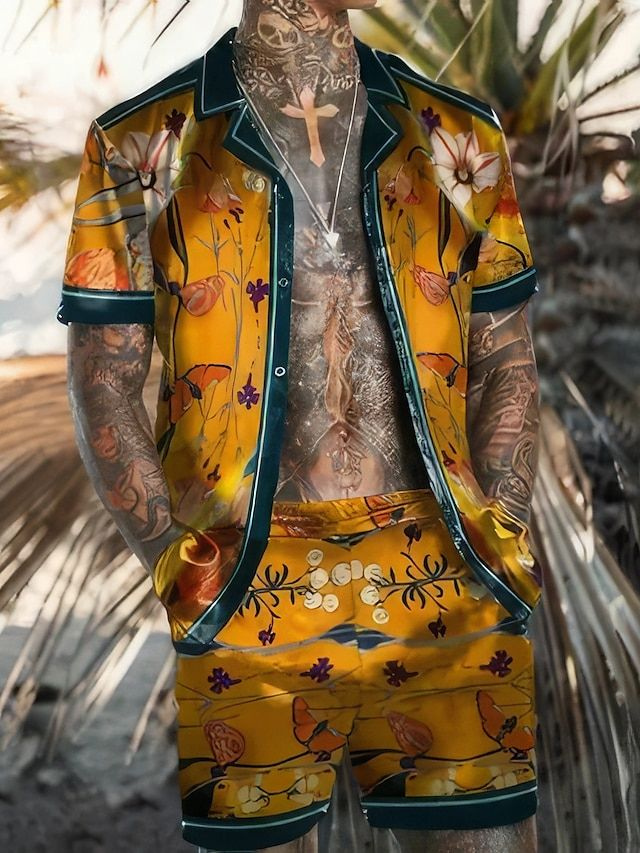 Drune | Herren Sommer Satz Hawaiian Shirt Und Kurze Hose Für Männer