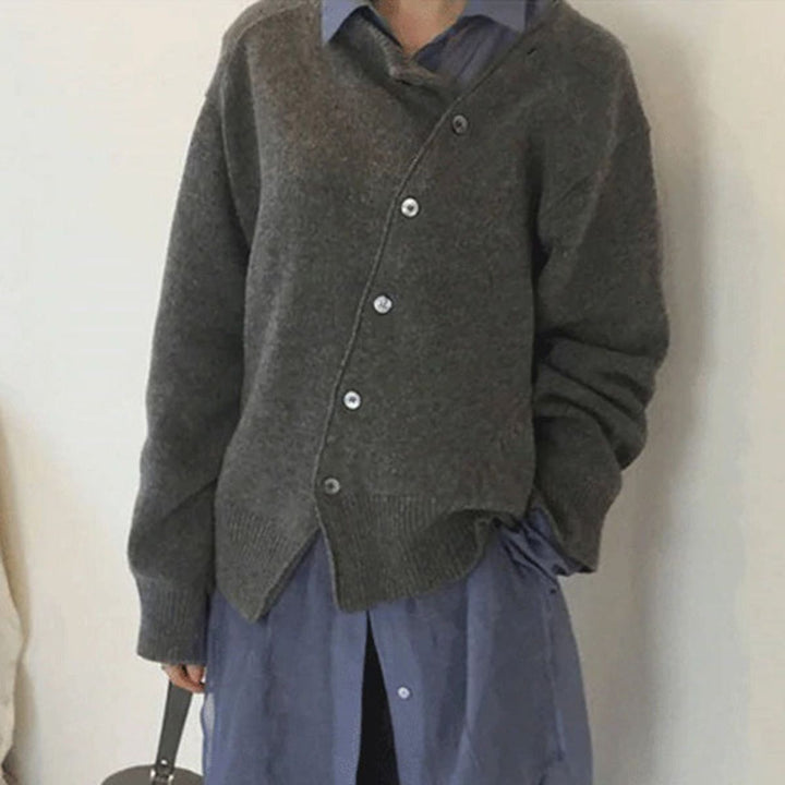 Drune | Asymmetrischer Strickpullover mit Knöpfen Lässiger Schnitt Warm und Elegant