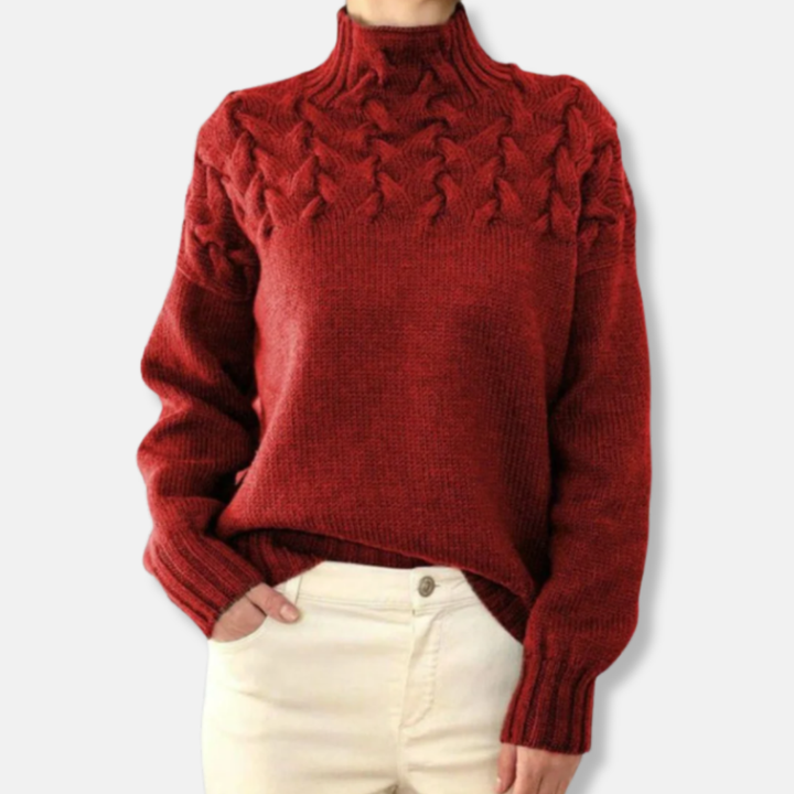Drune | Wolle Hoher Hals Pullover Kabelstrick Entspannt Passform Pullover
