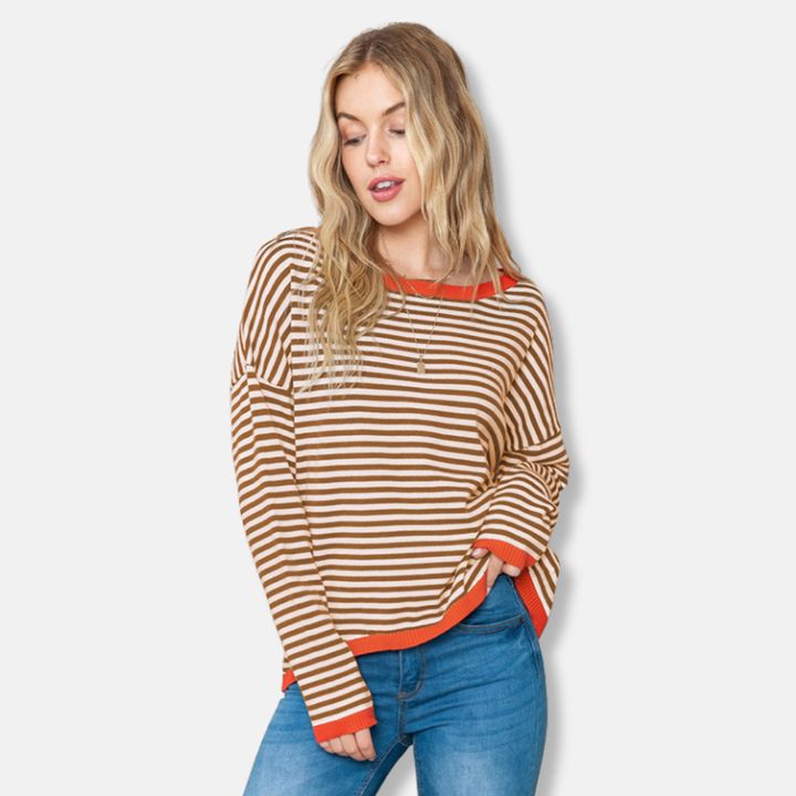 Drune | Sweatshirt - Lockere Passform - Gestrickter Pullover - Gestreift - Drop-Shoulder-Lässiger Stil