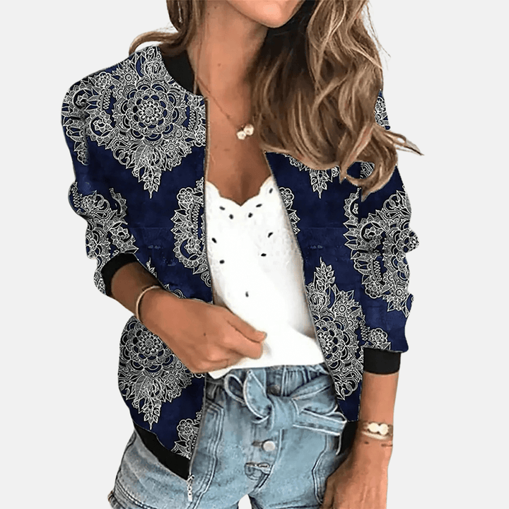 Drune | Floral Bomberjacke - Leichter Reißverschluss mit botanischem Druck - Lässige Schicht für Übergangs wetter