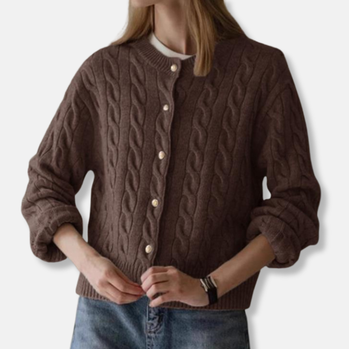 Drune | Wolle Kabelstrick Strickjacke Gekürzter Rundhals Strickjacke