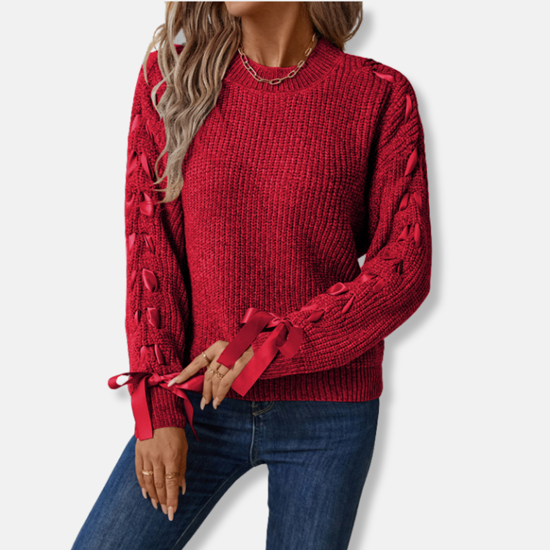 Drune | Pullover Sweatshirt - Lässige Passform - Weiches Strick - Schnür-Ärmel - Rundhalsausschnitt