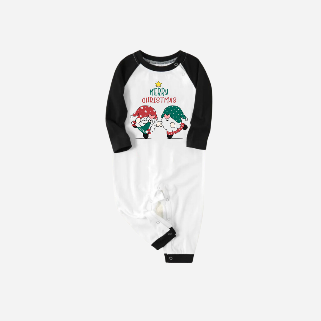 Drune | Schwarzes Raglan-Oberteil Grünes Karomuster Weihnachts-Pyjama-Set mit Gnom und Frohe Weihnachten Textdruck