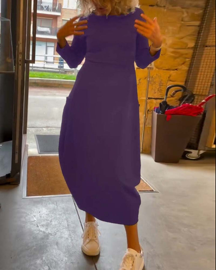 Drune | Kleid mit Rundhalsausschnitt und Langen Ärmeln und Tasche