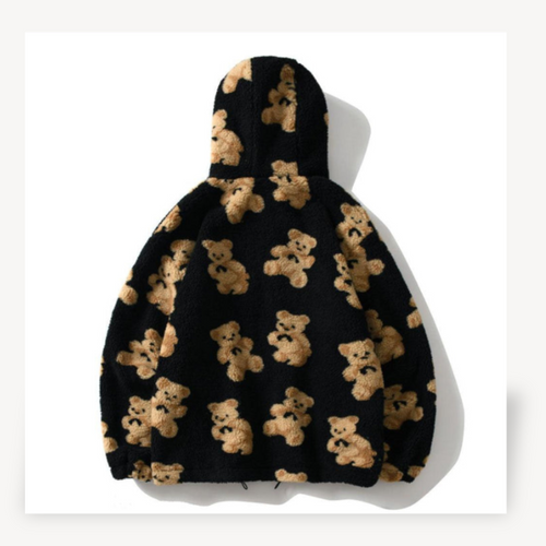 Drune | Teddy Bear Muster Kapuzenjacke für Frauen