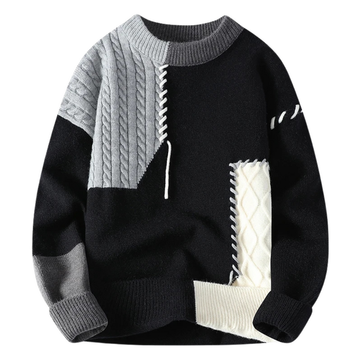 Drune | Sweater mit Patchwork Einzigartiges Design Weich und Warm