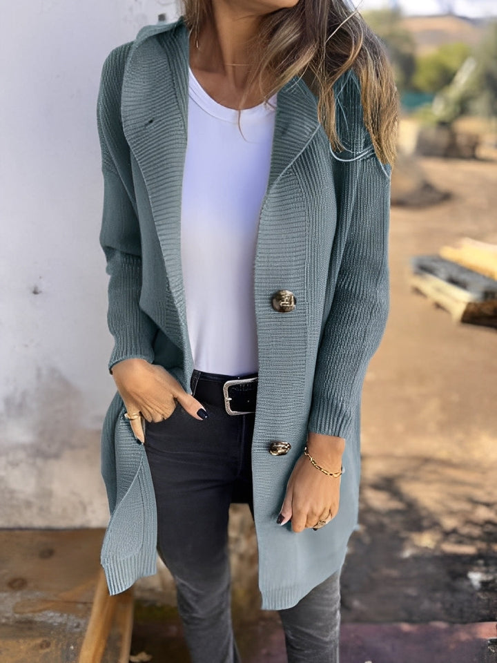 Drune | Lässiger langer Cardigan mit Kapuze für Damen