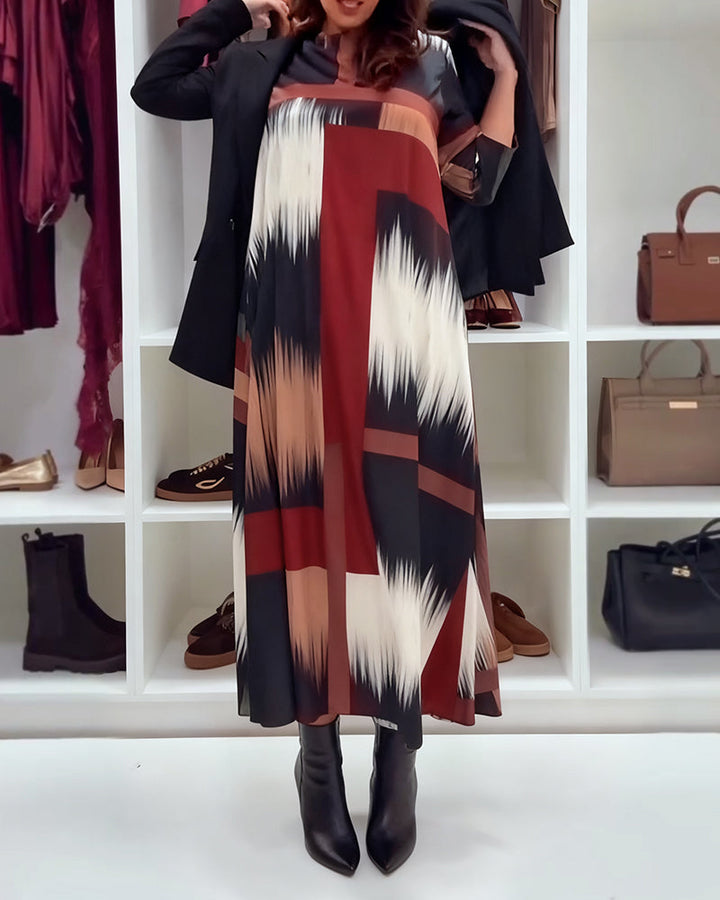 Drune | Bedrucktes Kleid mit Rundhalsausschnitt und Langen Ärmeln