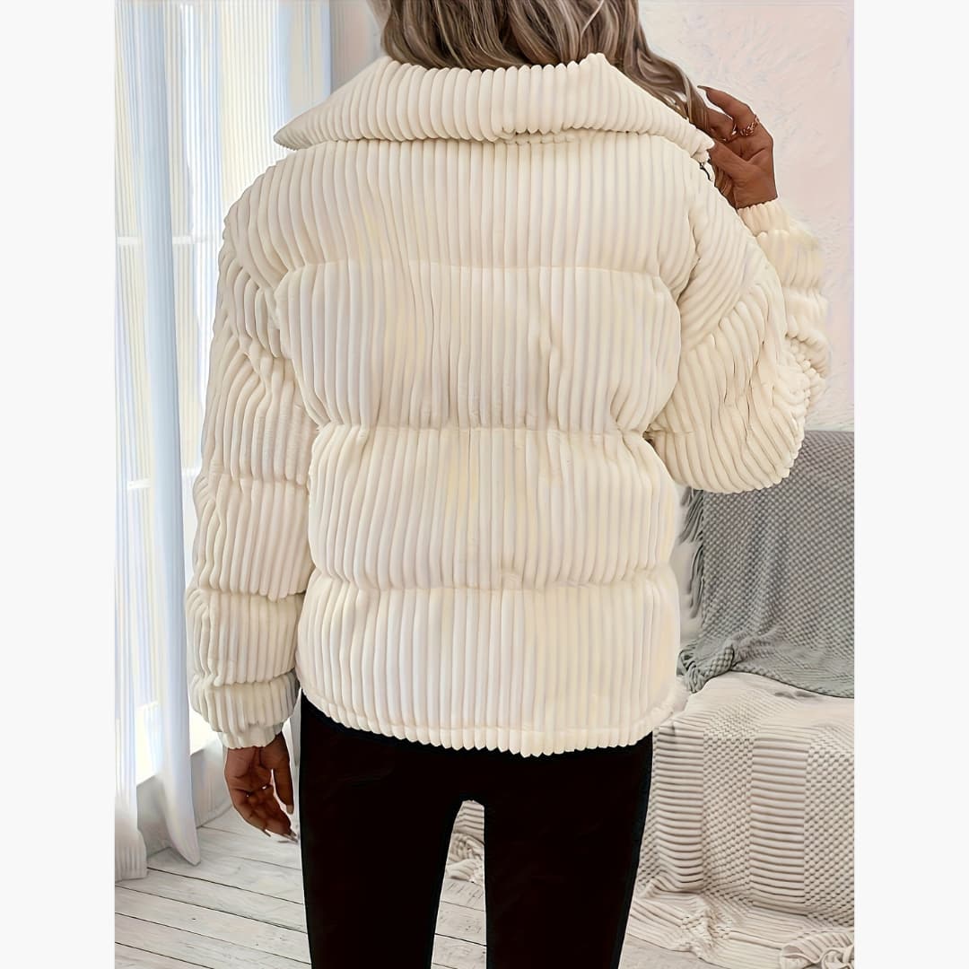 Drune | Damen Ribbed Daunenjacke mit Reißverschluss Thermische Langarmjacke