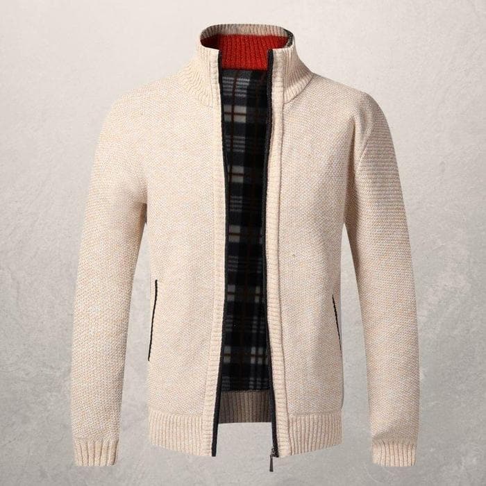 Drune | Strickjacke Reißverschluss Hoher Kragen Gefüttert Gerippte Bündchen Und Saum