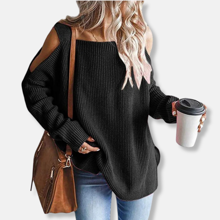 Drune | Sweatshirt - Offene Schulter Strick - Lockere Passform - Strukturierter Stoff
