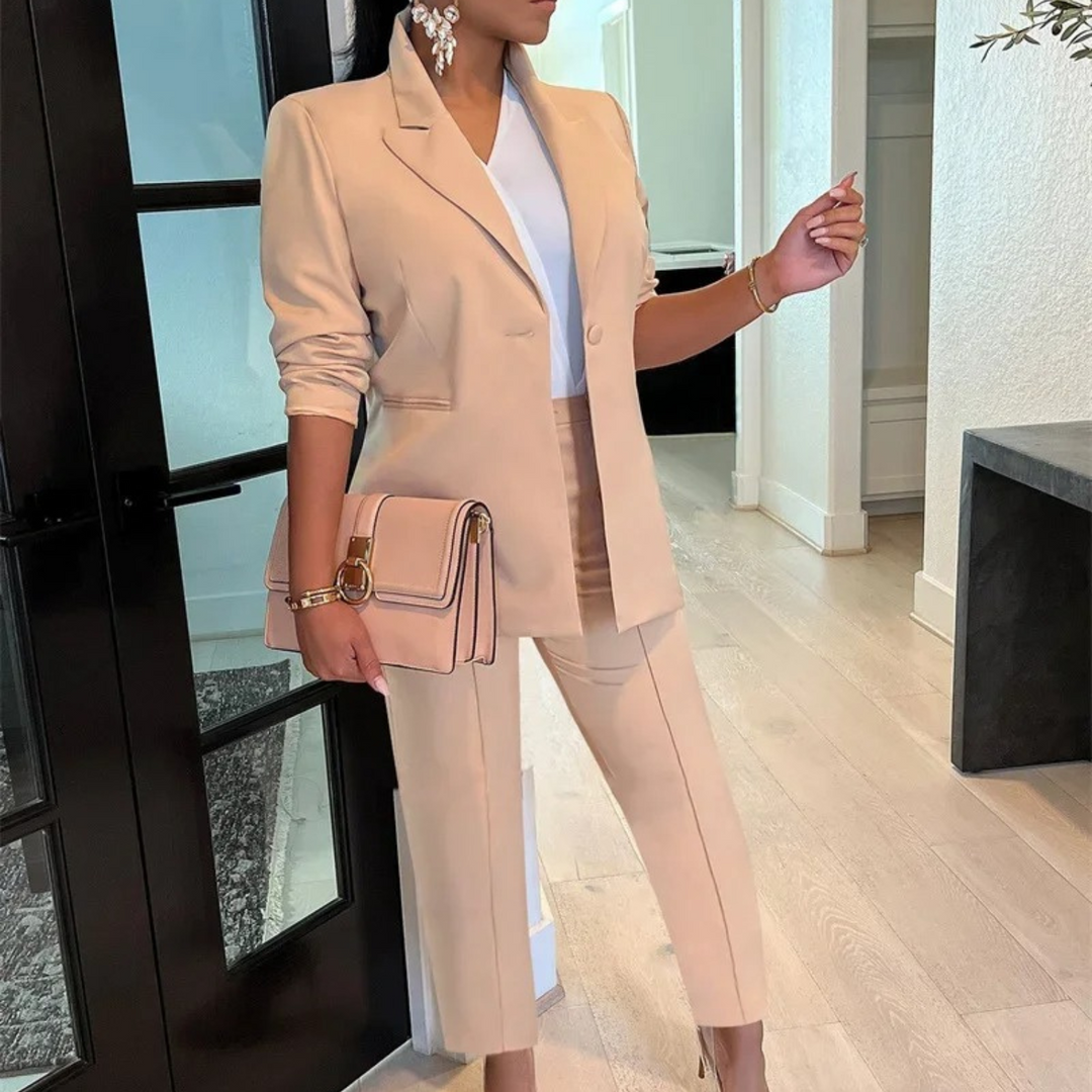 Drune - Schicke Herbst Bürostil Blazer und Hosen Set für Frauen