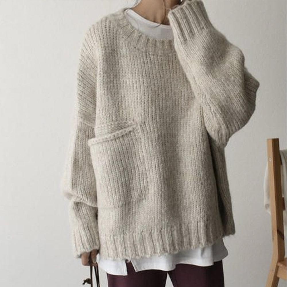 Drune | Überdimensionierter Strickpullover mit Tasche Wollmischung Lässig und Warm