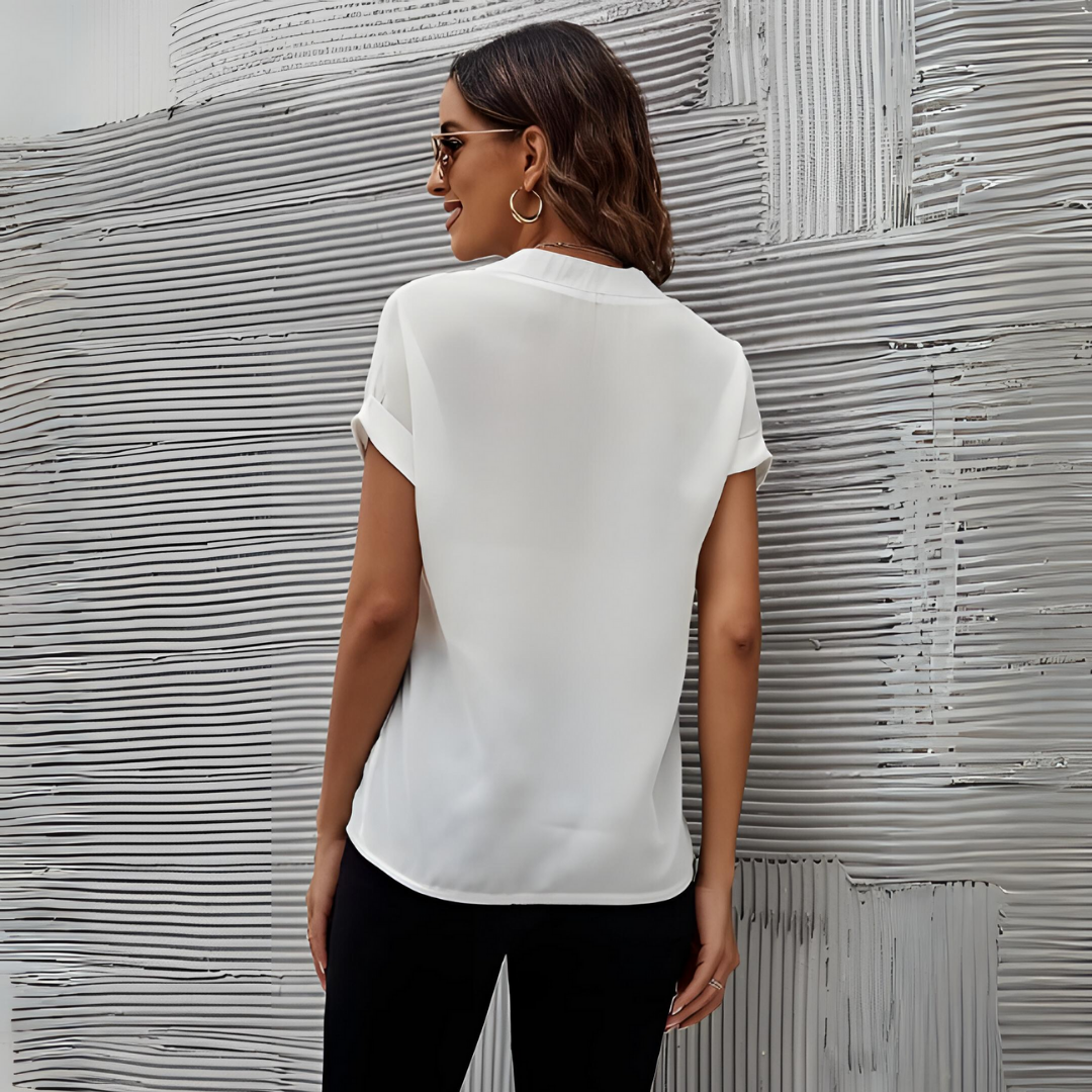Drune | Weiße Bluse für Frauen | Kurze Ärmel