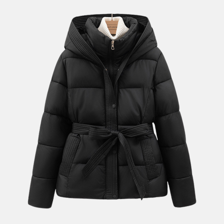 Drune | Damen Padded Coat – Slim Fit Steppdesign – Mit Kapuze und Taillenzug – Reißverschlussverschluss