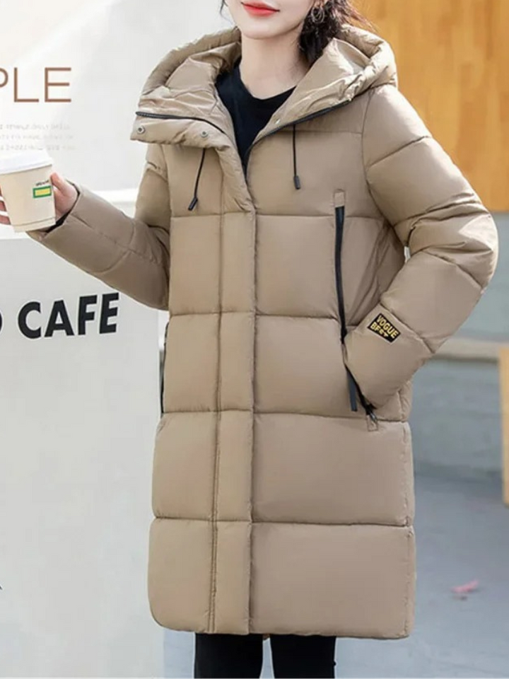 Drune | Stylische Khakifarbene Pufferjacke mit Kapuze und Reißverschluss
