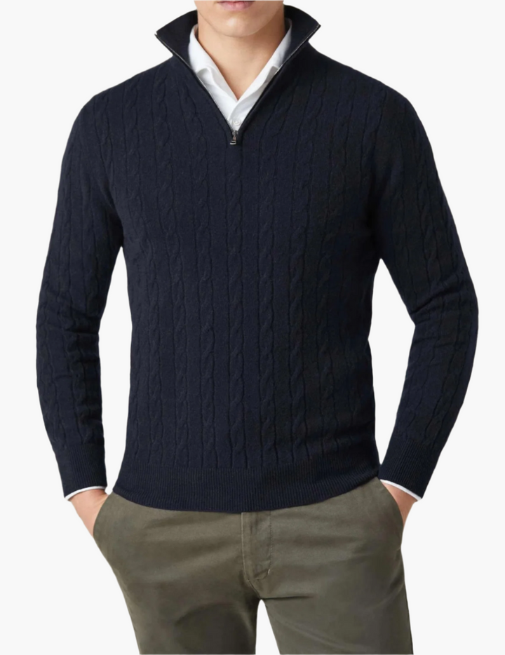 Drune | Zopfmuster Strickpullover mit Reißverschluss - Eleganter Business & Freizeit Pullover