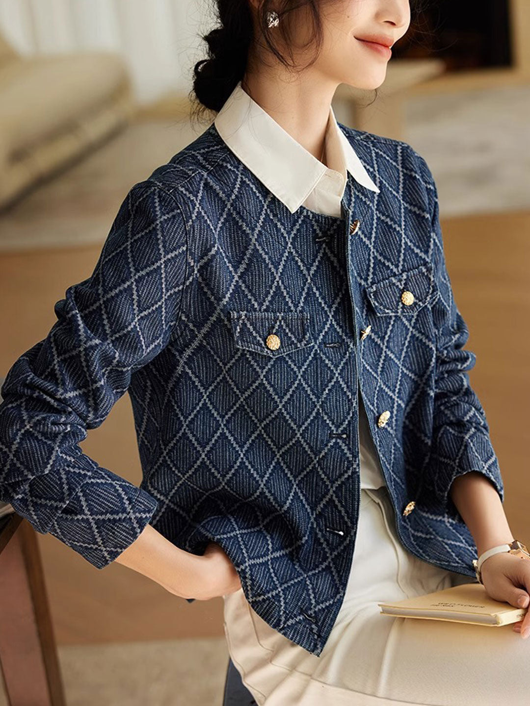 Drune | Elegante Diamant Jacquard Denimjacke