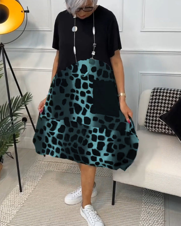 Drune | Kurzärmliges, Bedrucktes Kleid mit Rundhalsausschnitt