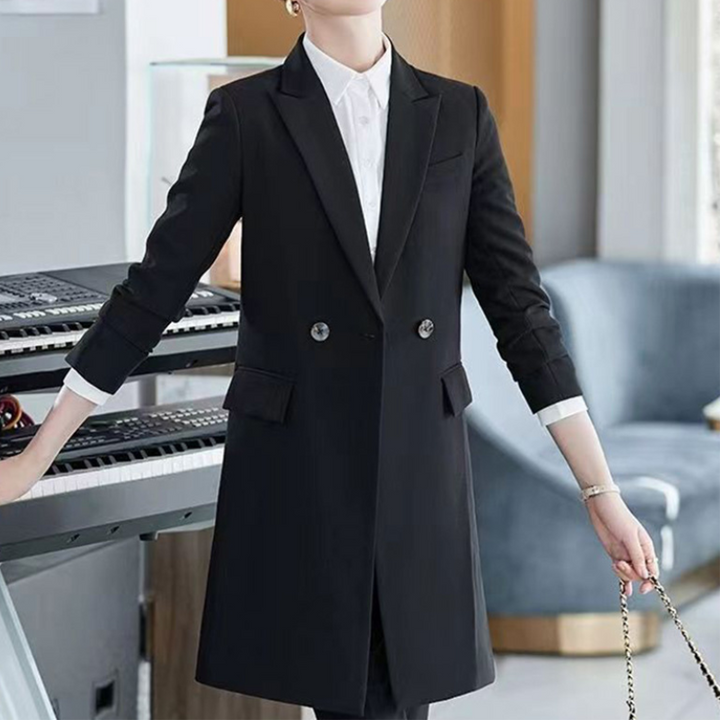 Drune | Eleganter Langer Damenblazer mit Klappentaschen und Reverskragen