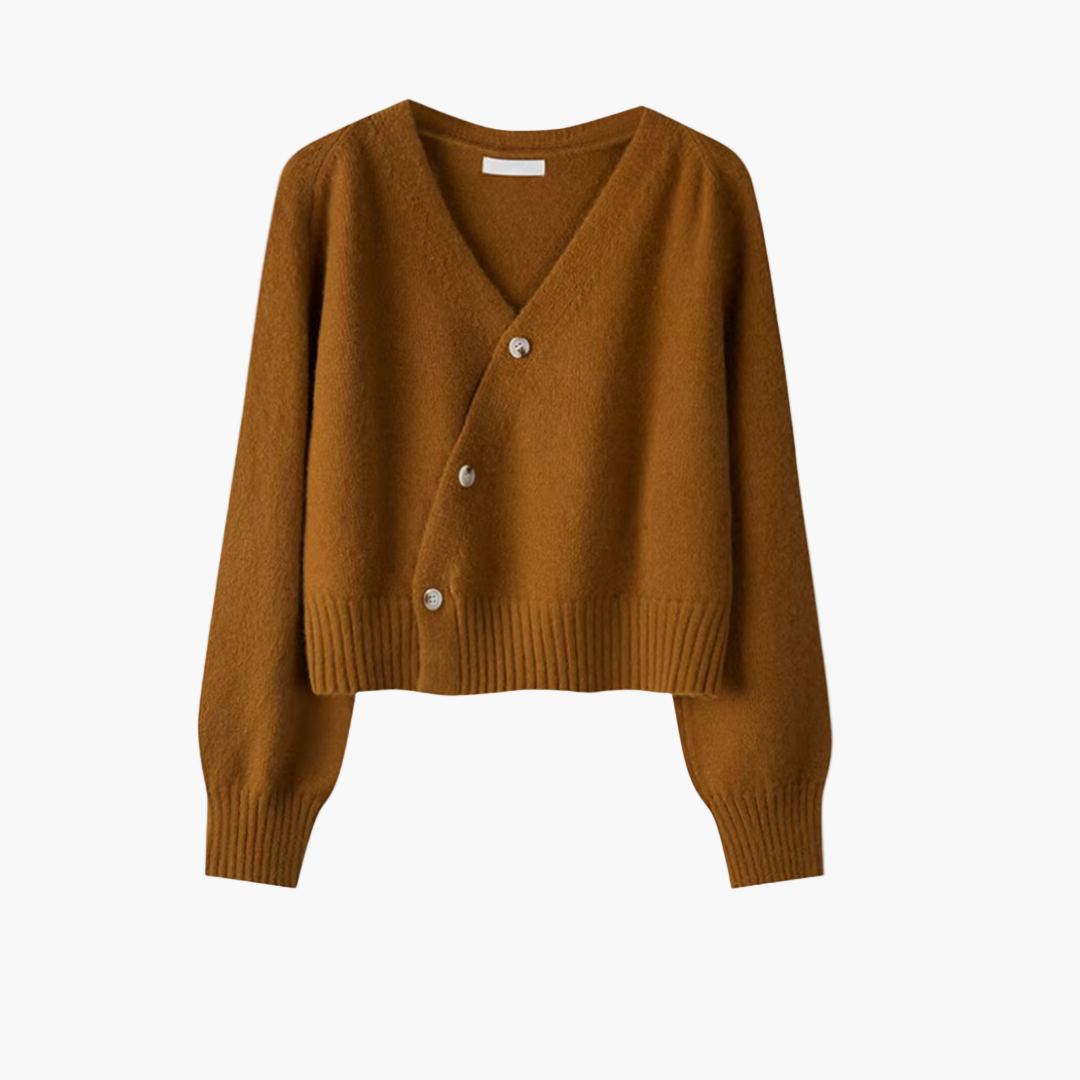 Drune | Strickjacke mit V-Ausschnitt und schräger Knopfleiste - Moderner Cardigan für Alltag und Büro