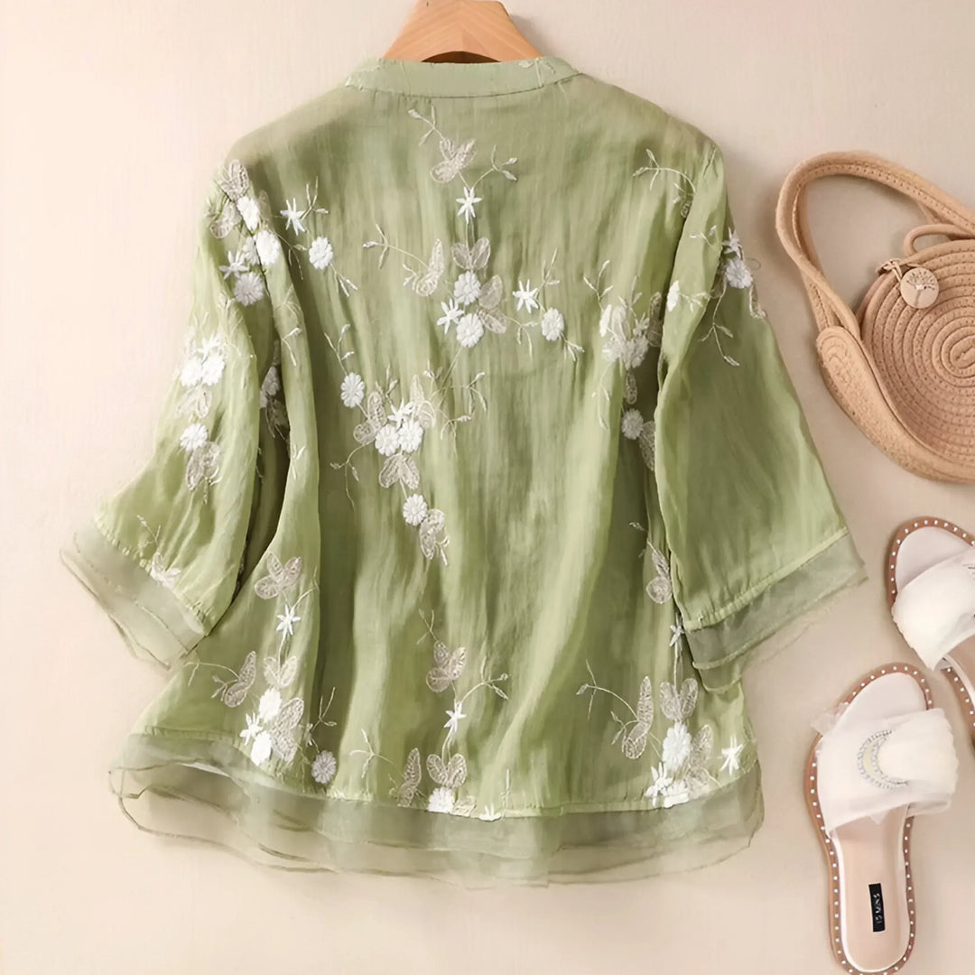 Drune | Bluse mit Stickerei Geschichteter Ärmel Leicht und Elegant