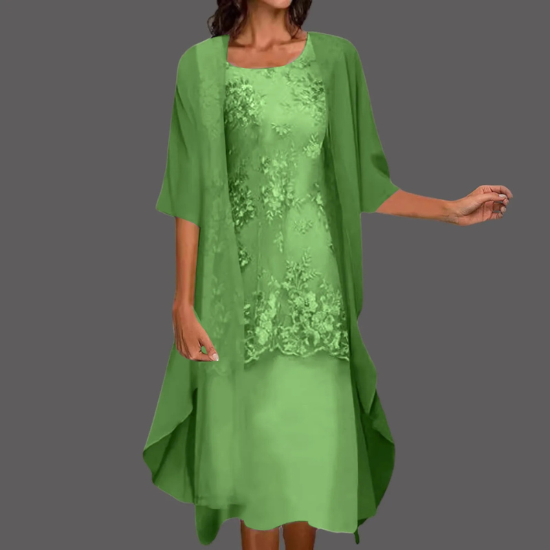 Drune | Damen Stilvolles Kleid mit Cardigan Midi
