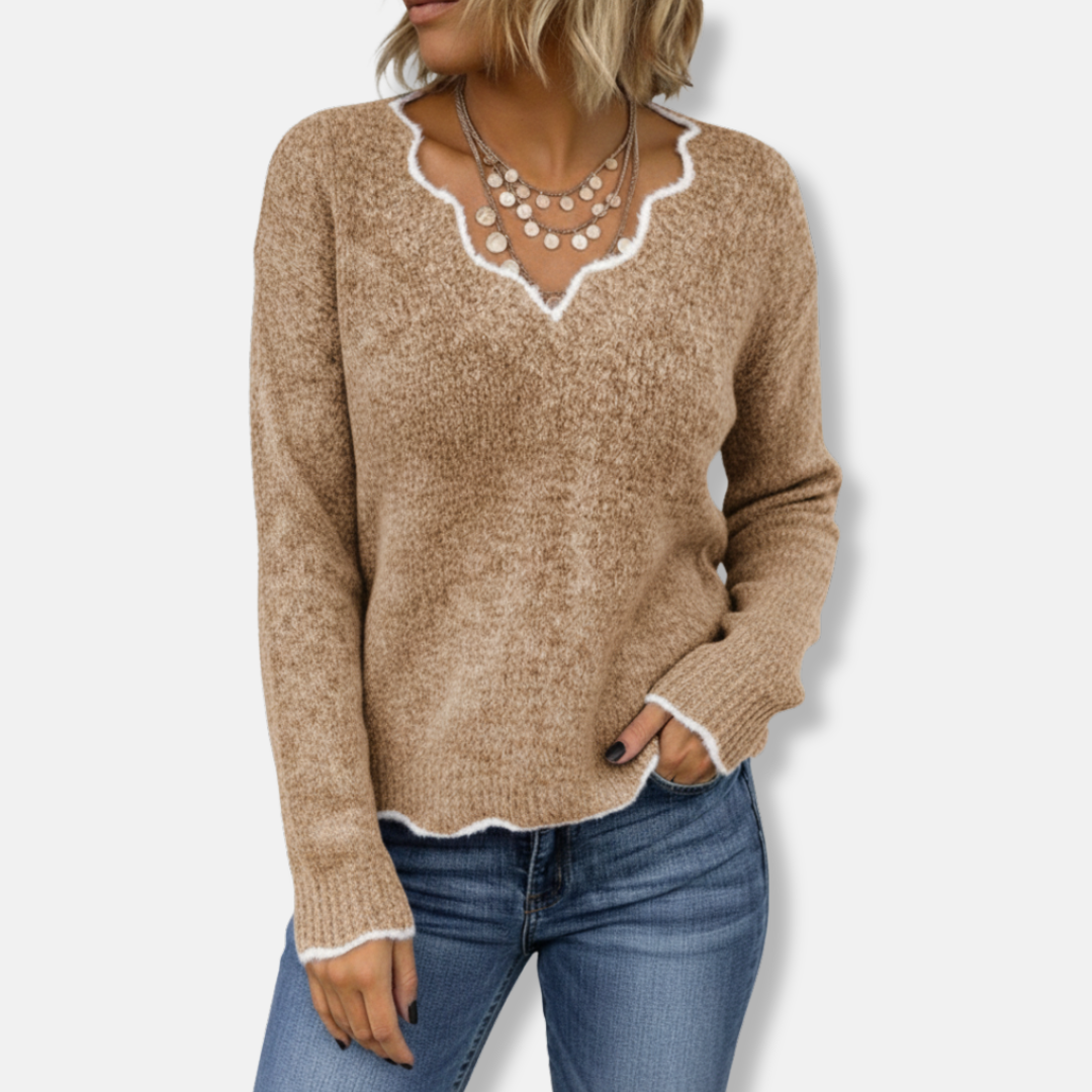 Drune | Sweatshirt - Lässige Passform - Wollstrick - Zackenkragen - Weicher Freizeitpullover