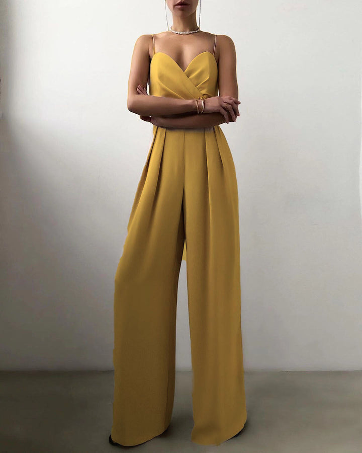 Drune | Damen Eleganter Fließender Jumpsuit mit Spaghettibändern für Festliche Anlässe