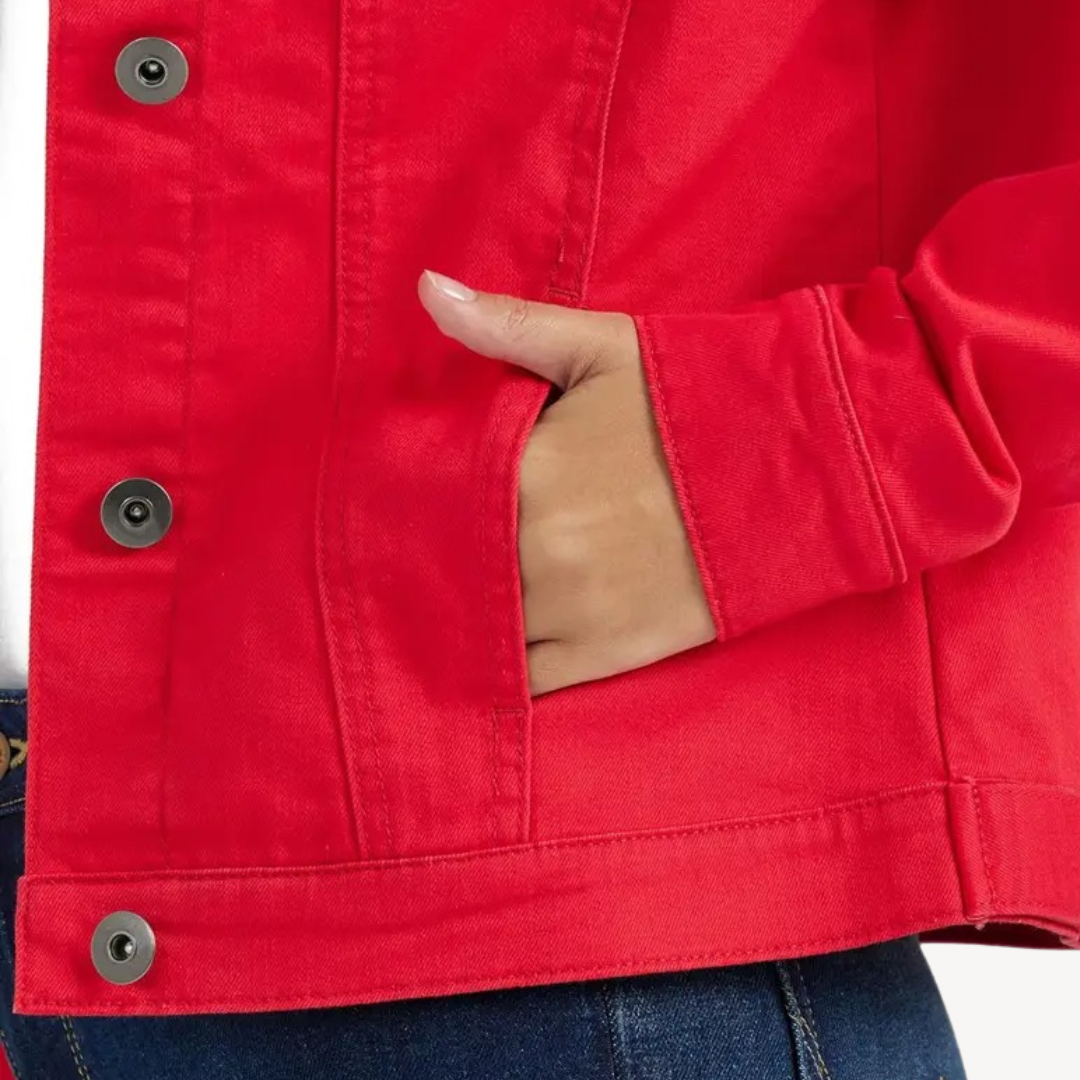 Drune | Rote Denim Button-Up Jacke