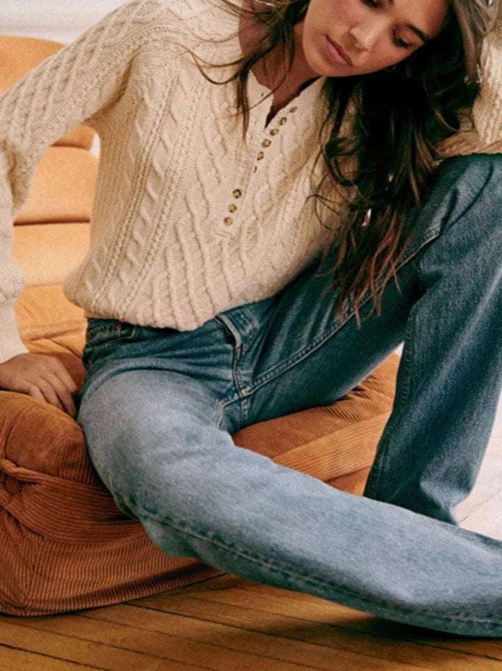 Drune | Kabelstrickpullover mit Knöpfen Weich und Warm Perfekt Für Den Alltag