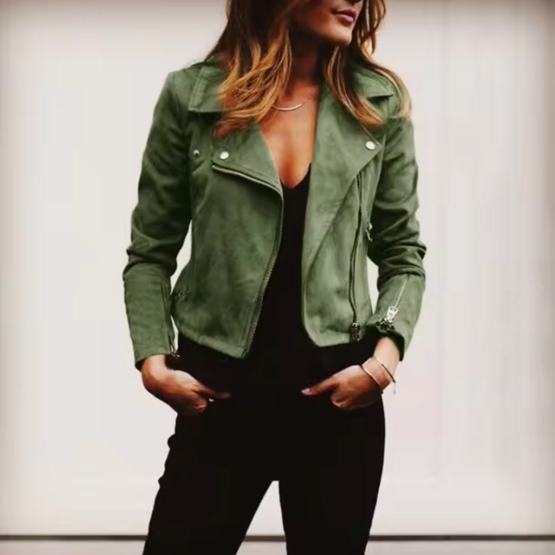 Drune | Bikerjacke aus Wildleder mit metallischem Reißverschluss Samira
