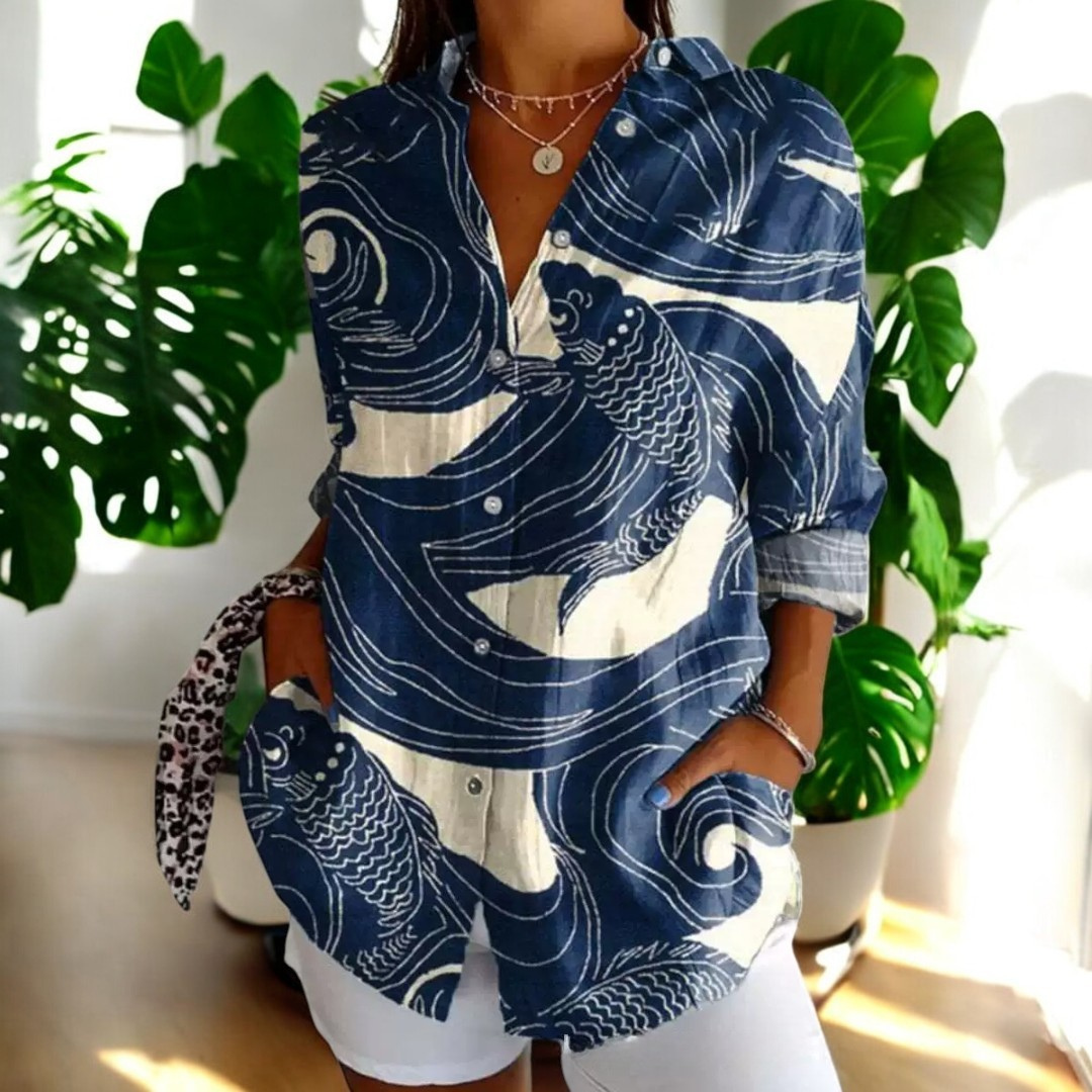 Drune | Lebhafte Bluse mit Blumenknöpfen für Damen
