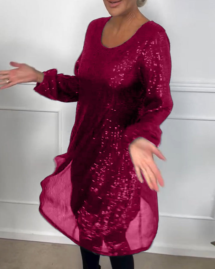 Drune | Elegante Laterne Ärmel Pailletten A-Linie