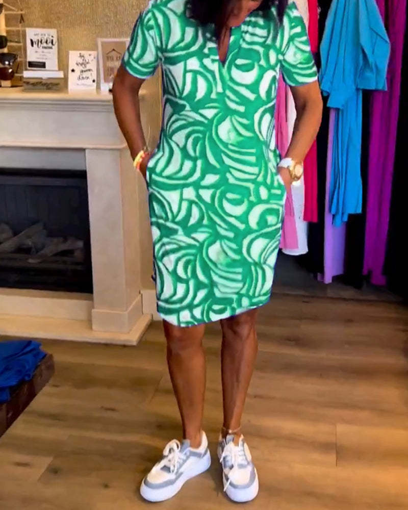 Drune | Kurzärmeliges Damenkleid Mit V-ausschnitt Und Print